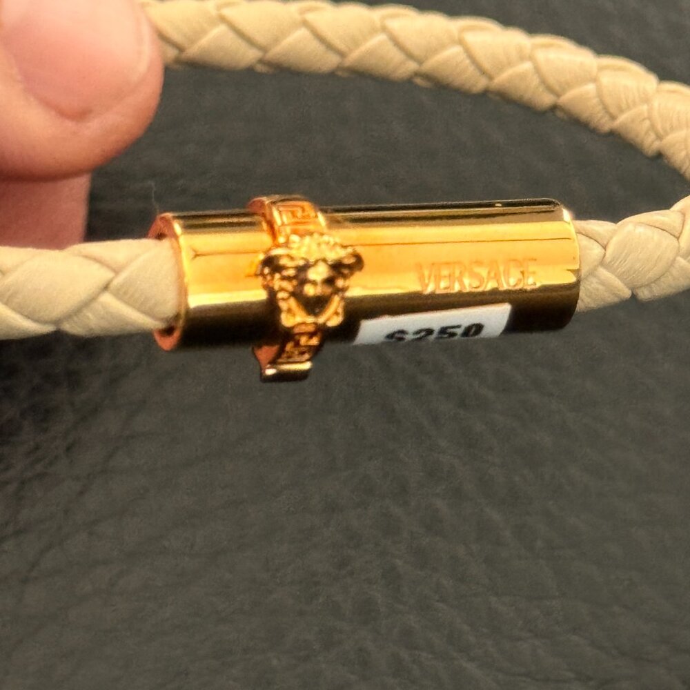 Versace Leather and Brass Medusa Head Cuff Bracelet, size Medium or Large - Picture 4 of 14